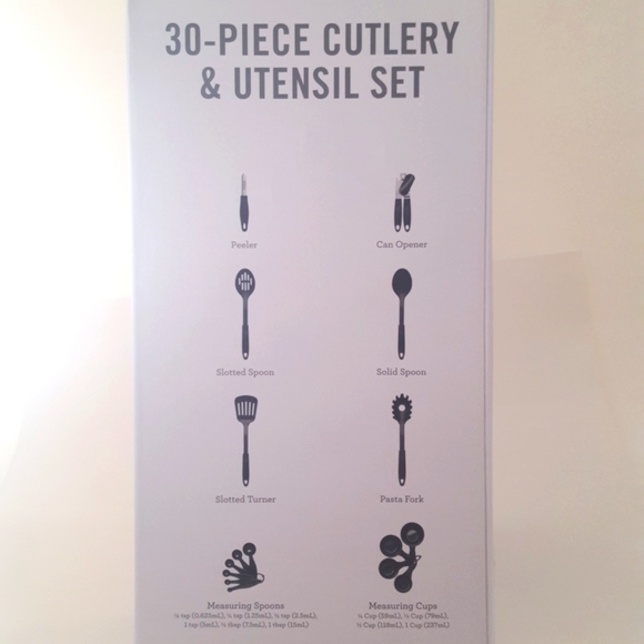 Martha Stewart essentials 30 piece cutlery and utensil set black New - Picture 6 of 13